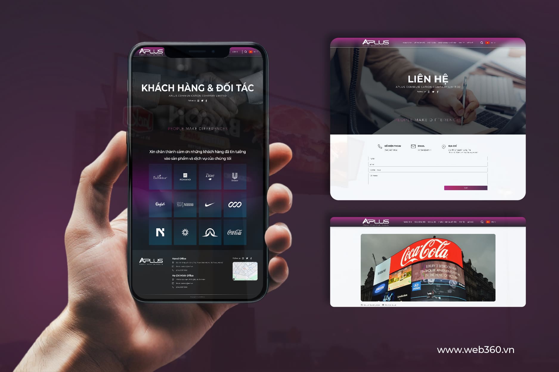 Trang khách hàng và liên hệ của website Aplus