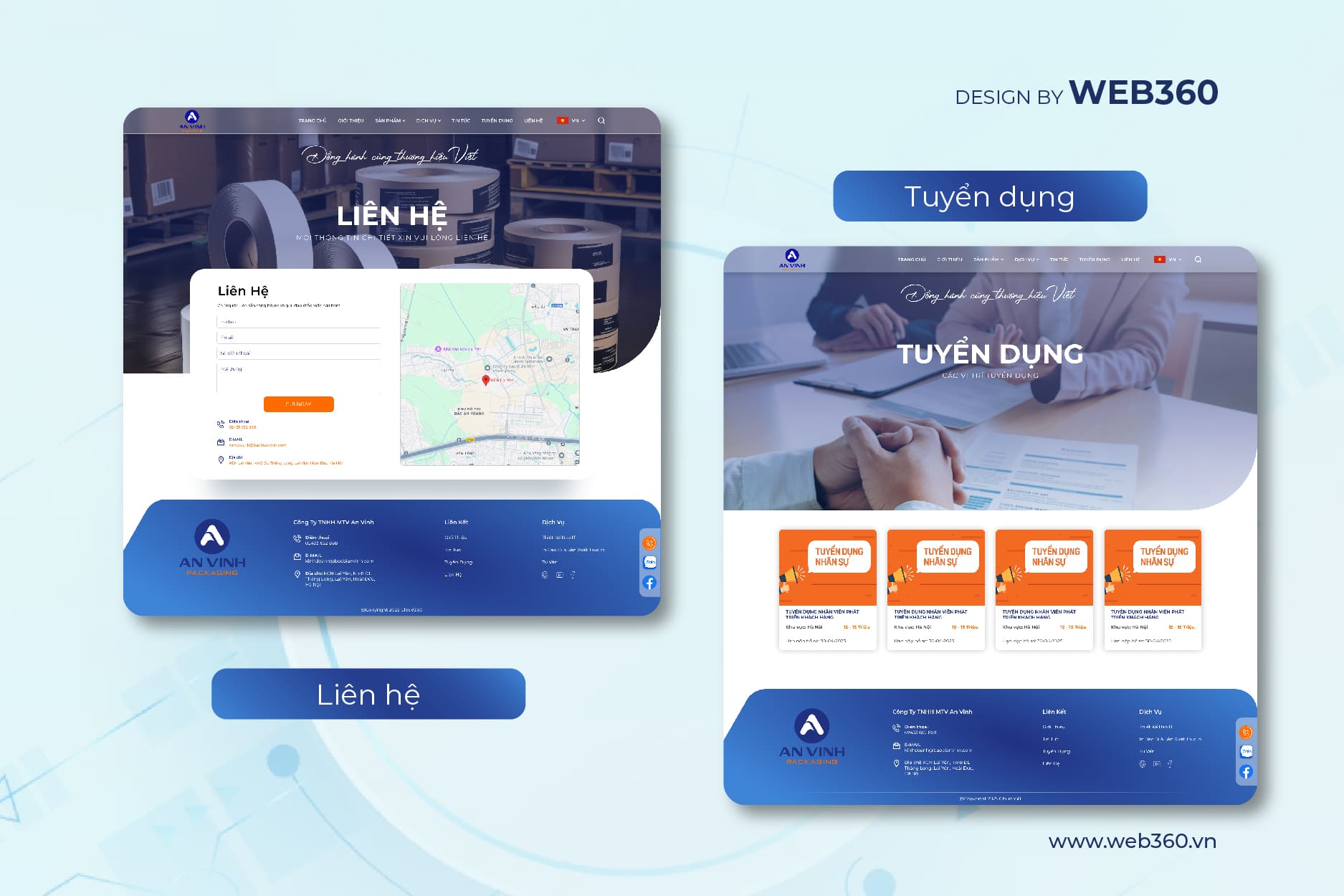 Trang liên hệ và tuyển dụng website Bao Bì An Vinh